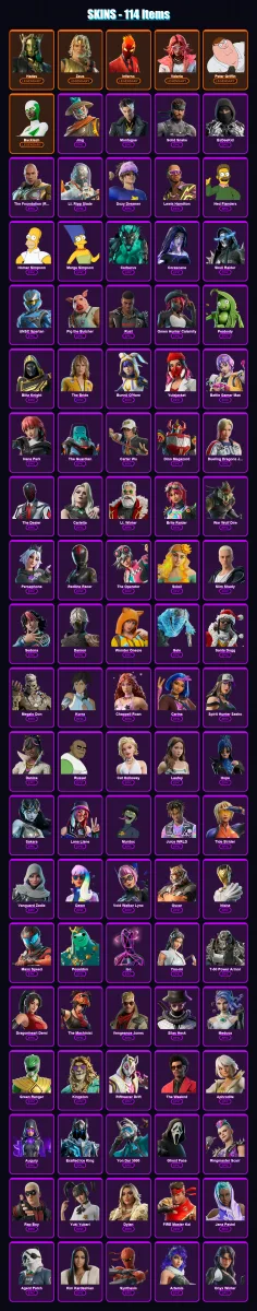 [PS4/PS5/XBOX/PC] | Hades | Zeus | Inferno | Valeria | Peter Griffin | 114 skin | 159 pickaxe | 94 emote | 78 glider | Lv1479
