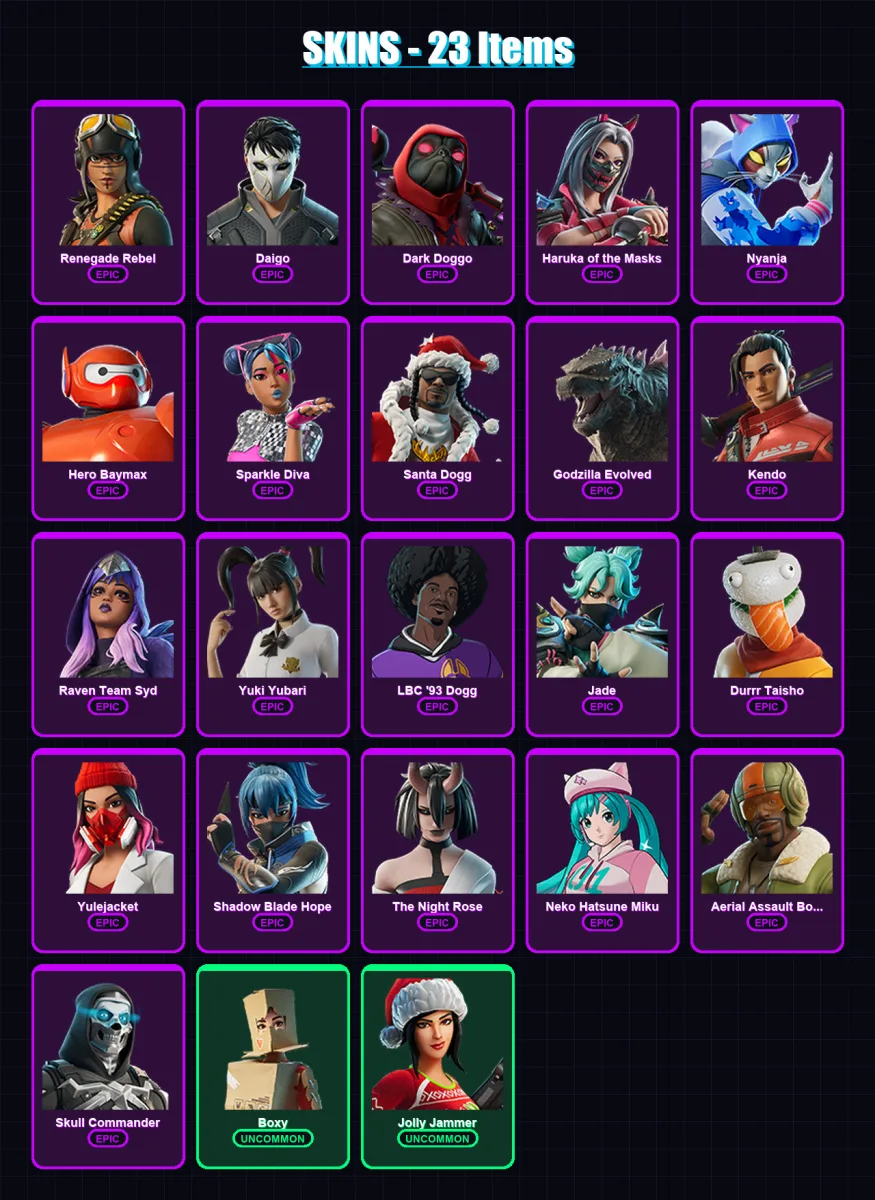 [PC/PSN] | Renegade Rebel | Daigo | Dark Doggo | Haruka of the Masks | Nyanja | 23 skin | 33 pickaxe | 24 emote | 26 glider | Lv175