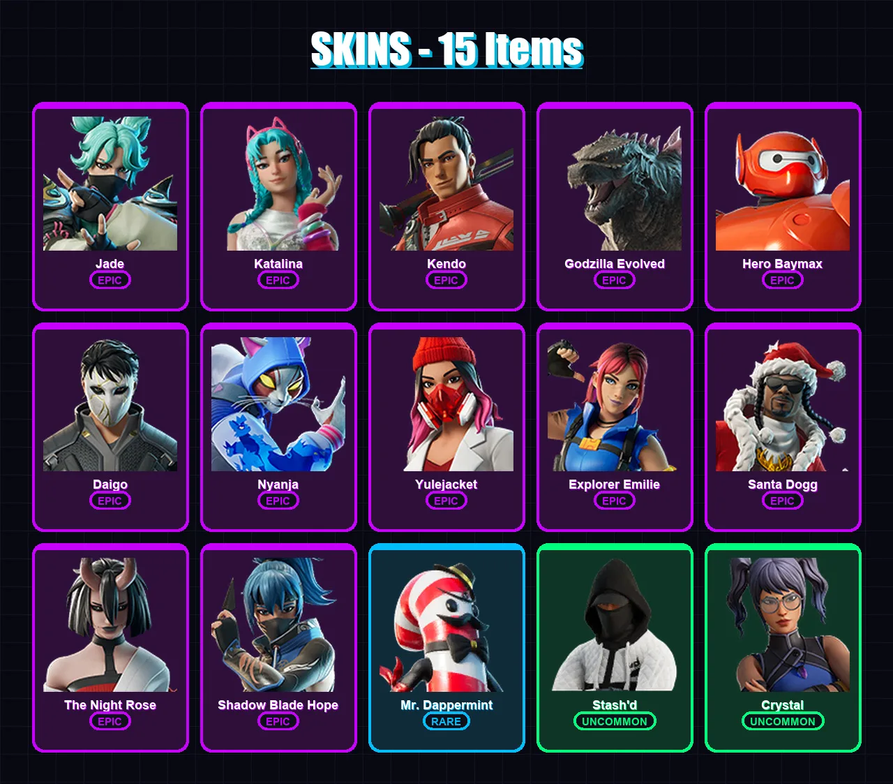 [PC/XBOX/PSN] | Jade | Katalina | Kendo | Godzilla Evolved | Hero Baymax | 15 skin | 39 pickaxe | 22 emote | 26 glider | Lv496 — Fortnite account