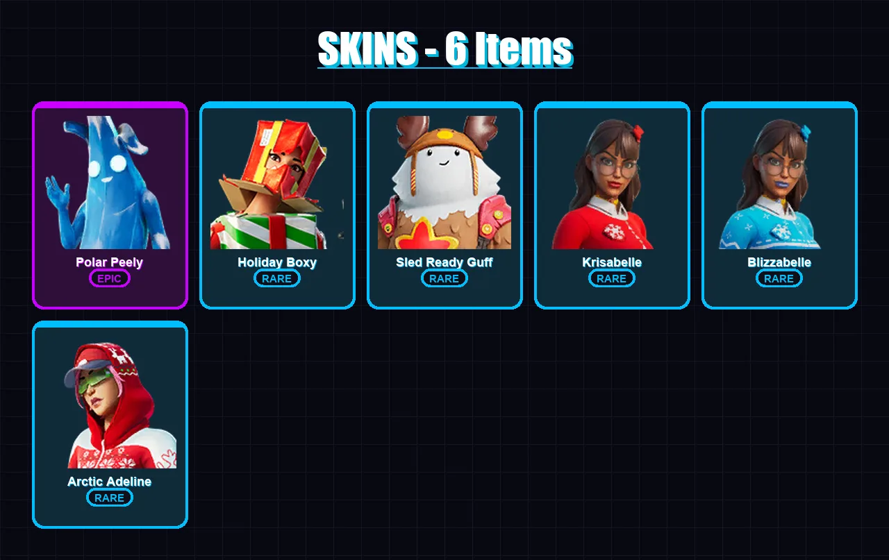 [PC/XBOX/PSN] | Polar Peely | Holiday Boxy | Sled Ready Guff | Krisabelle | Blizzabelle | 6 skin | 19 pickaxe | 13 emote | 16 glider | Lv288