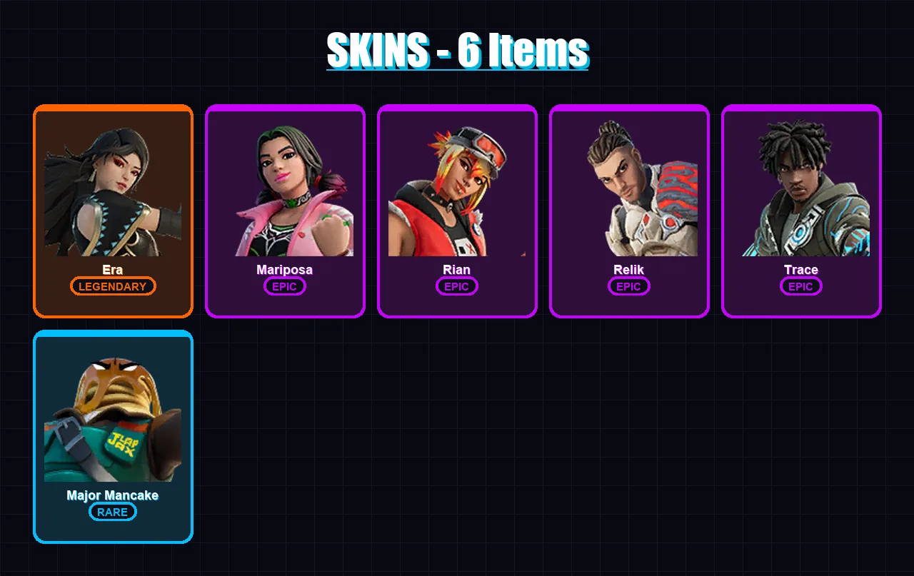 [PC/PSN] | Era | Mariposa | Rian | Relik | Trace | 6 skin | 17 pickaxe | 11 emote | 20 glider | Lv277