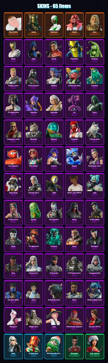 [PS4/PS5/XBOX/PC] | Peter Griffin | Hades | Backlash | Valeria | Zeus | 65 skin | 111 pickaxe | 79 emote | 79 glider | Lv1871