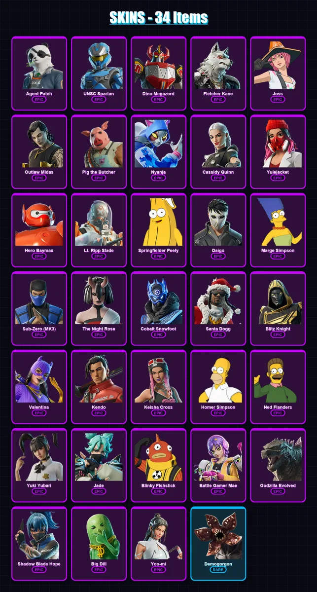 [PS4/PS5/XBOX/PC] | Agent Patch | UNSC Spartan | Dino Megazord | Fletcher Kane | Joss | 34 skin | 78 pickaxe | 44 emote | 46 glider | Lv666 — Fortnite account