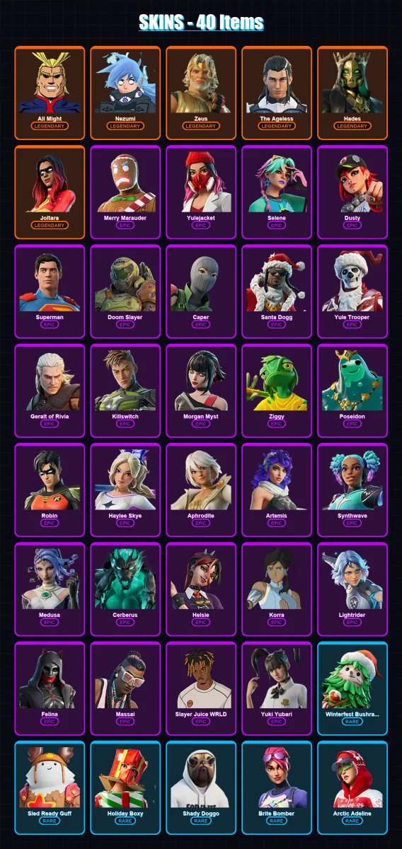 [PC] | All Might | Nezumi | Zeus | The Ageless | Hades | 40 skin | 108 pickaxe | 68 emote | 86 glider | Lv1748