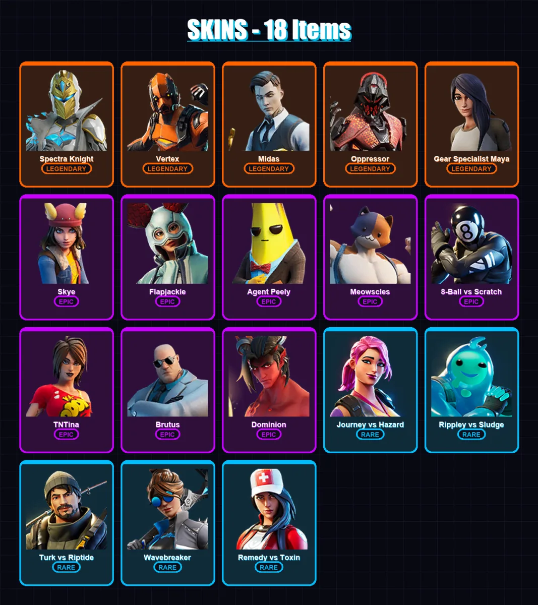 [SWITCH/XBOX/PC] | Spectra Knight | Vertex | Midas | Oppressor | Gear Specialist Maya | 18 skin | 22 pickaxe | 23 emote | 22 glider | Lv288