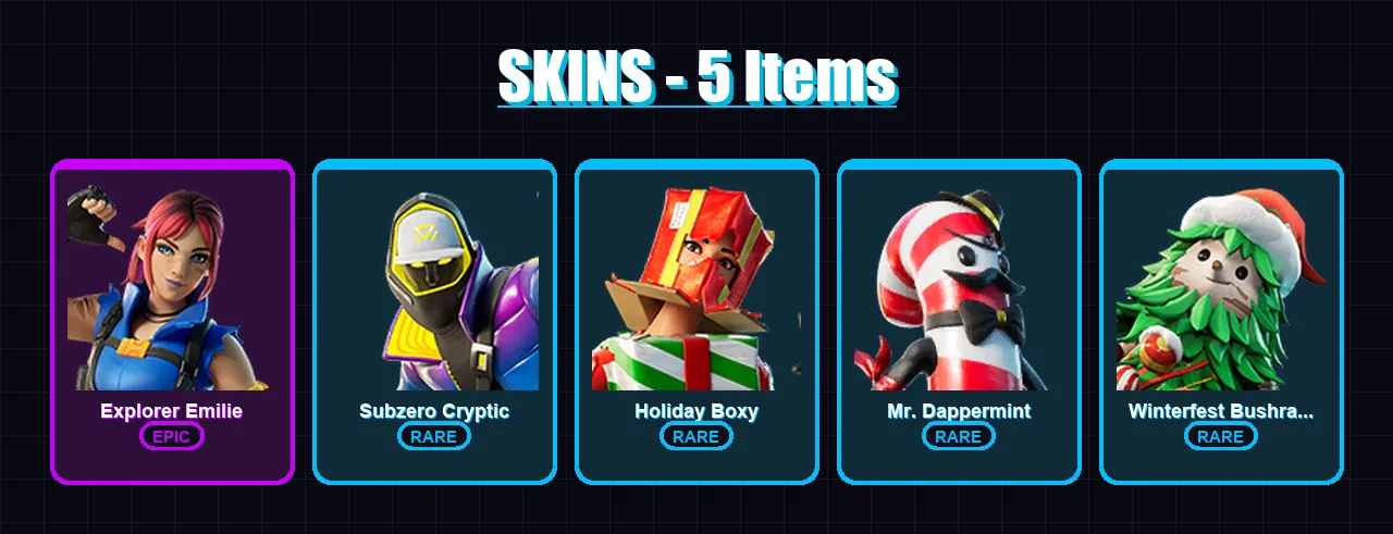[PS4/PS5/XBOX/PC] | Explorer Emilie | Subzero Cryptic | Holiday Boxy | 5 skin | Lv37
