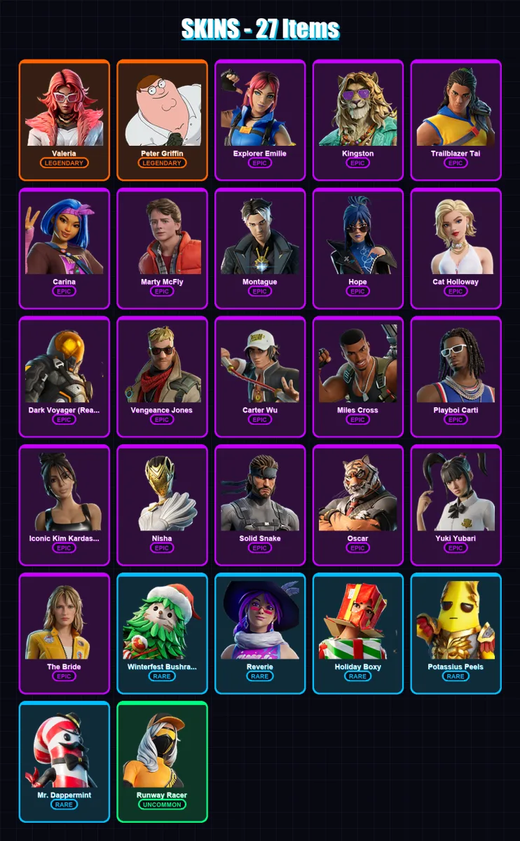 [PS4/PS5/XBOX/PC] | Valeria | Peter Griffin | Explorer Emilie | Kingston | Trailblazer Tai | 27 skin | 29 pickaxe | 26 emote | 23 glider | Lv339 — Fortnite account