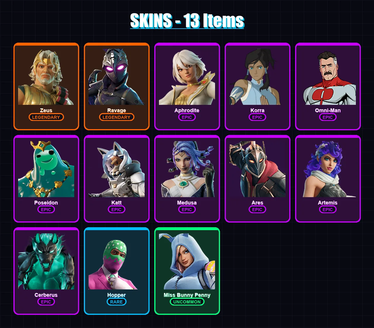 [PC/XBOX/PSN] | Zeus | Ravage | Aphrodite | Korra | Omni-Man | 13 skin | 14 pickaxe | 10 emote | 8 glider | Lv78 — Fortnite account