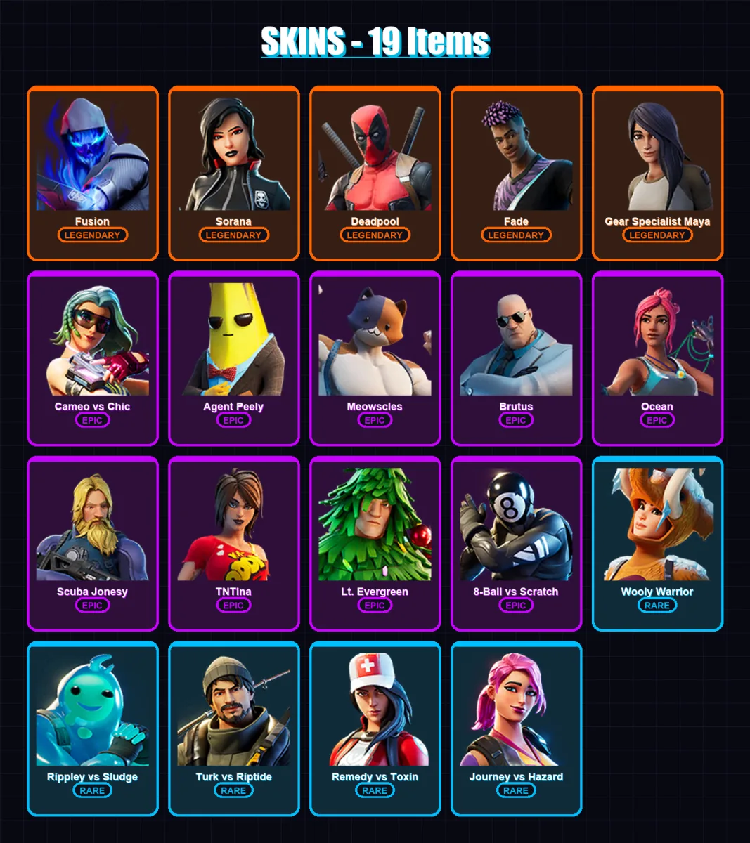 [PC/XBOX/PSN] | Fusion | Sorana | Deadpool | Fade | Gear Specialist Maya | 19 skin | 21 pickaxe | 20 emote | 22 glider | Lv467