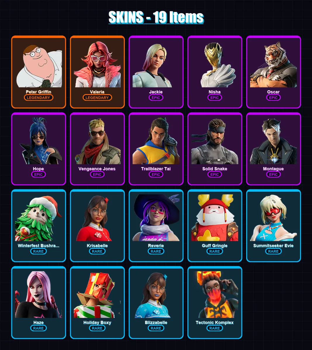 [PC/XBOX] | Peter Griffin | Valeria | Jackie | Nisha | Oscar | 19 skin | 29 pickaxe | 18 emote | 22 glider | Lv432