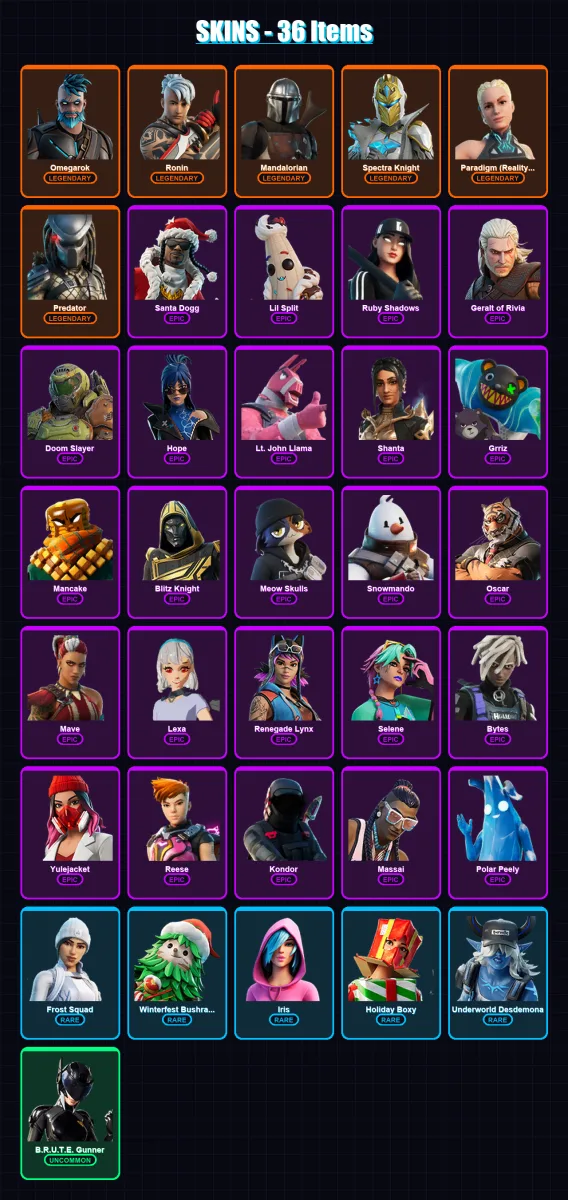 [PC/XBOX] | Omegarok | Ronin | Mandalorian | Spectra Knight | Paradigm (Reality-659) | 36 skin | 73 pickaxe | 44 emote | 68 glider | Lv975