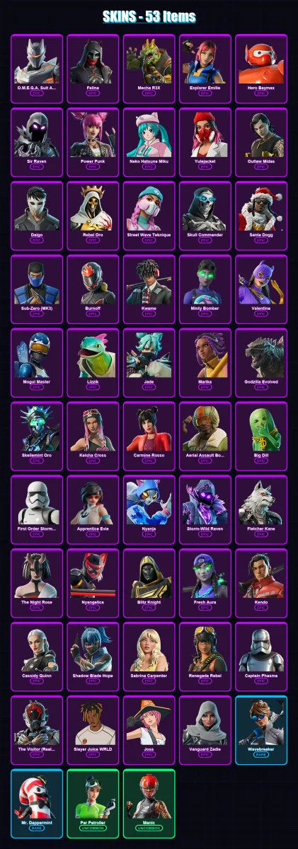 [PC/PSN] | O.M.E.G.A. Suit Alpha | Felina | Mecha R3X | Explorer Emilie | Hero Baymax | 53 skin | 88 pickaxe | 61 emote | 53 glider | Lv1129 — Fortnite account