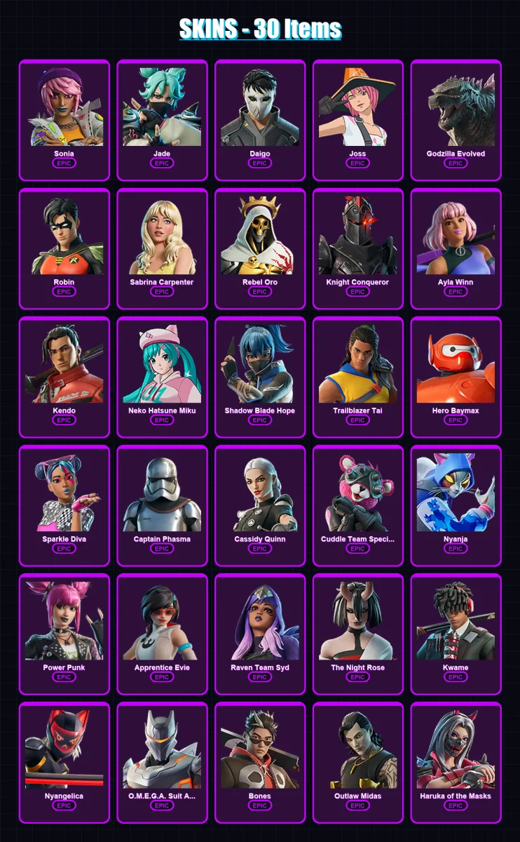 [PC/XBOX/PSN] | Sonia | Jade | Daigo | Joss | Godzilla Evolved | 30 skin | 24 pickaxe | 22 emote | 19 glider | Lv144 — Fortnite account