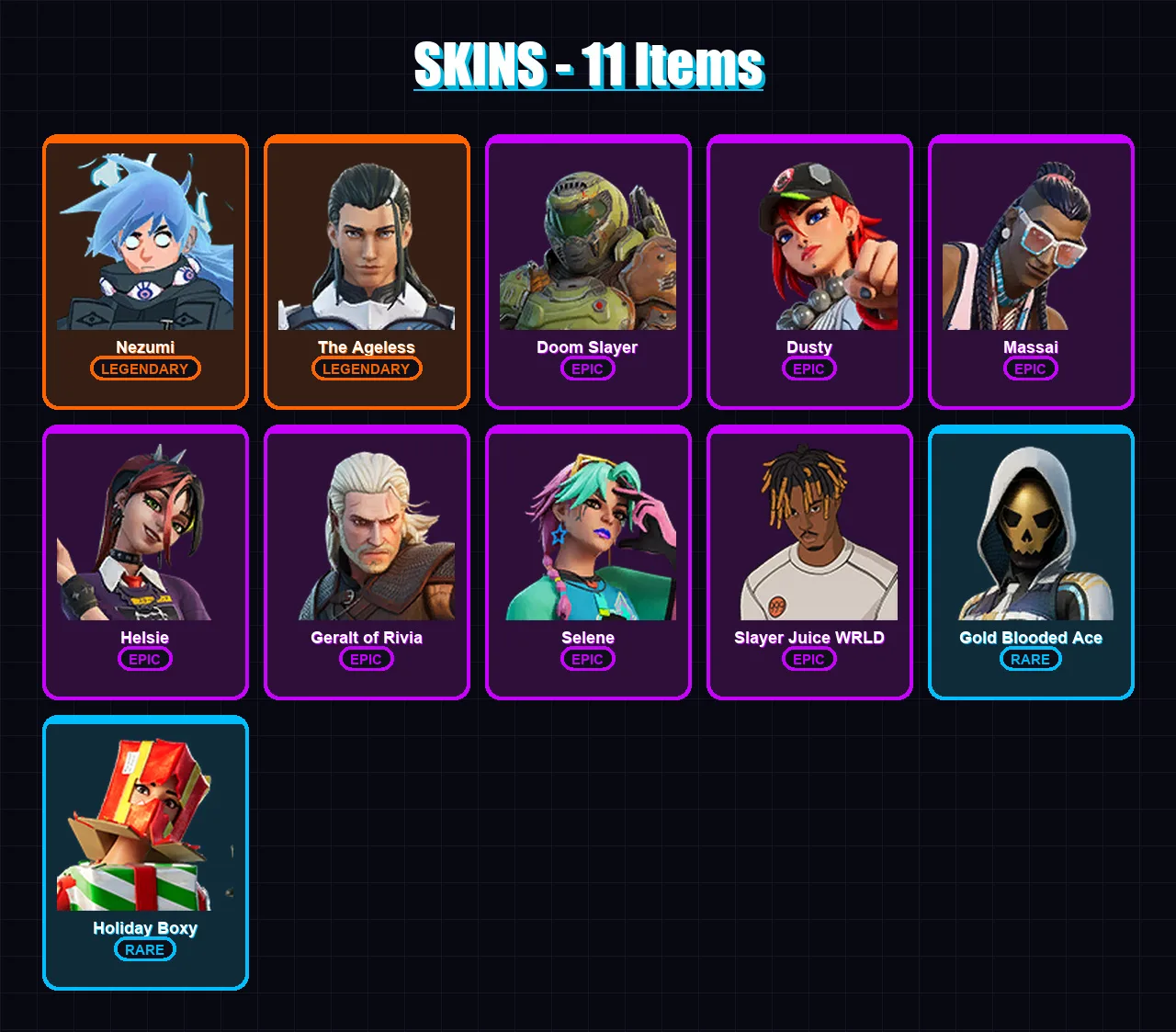 [PC/PSN] | Nezumi | The Ageless | Doom Slayer | Dusty | Massai | 11 skin | 25 pickaxe | 11 emote | 19 glider | Lv230