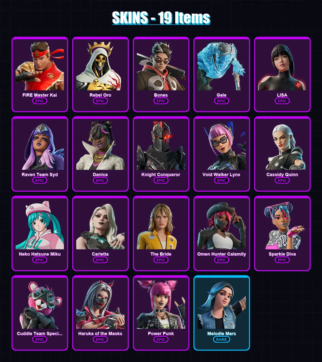 [PC/PSN] | FIRE Master Kai | Rebel Oro | Bones | Gale | LISA | 19 skin | 24 pickaxe | 16 emote | 14 glider | Lv87