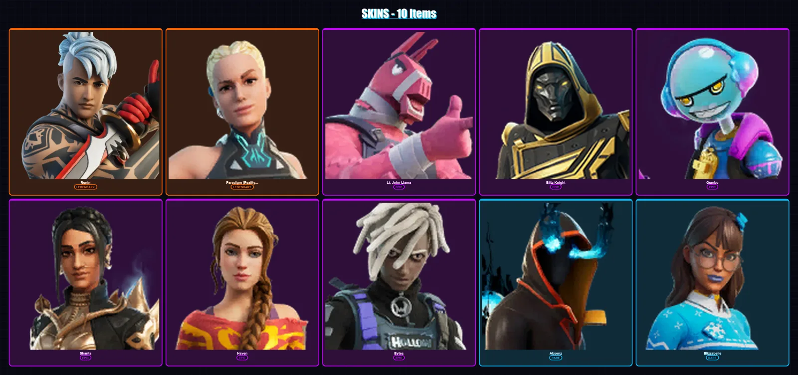 [PC/XBOX/PSN] | Ronin | Paradigm (Reality-659) | Lt. John Llama | Blitz Knight | Gumbo | 10 skin | 17 pickaxe | 11 emote | 16 glider | Lv222 — Fortnite account