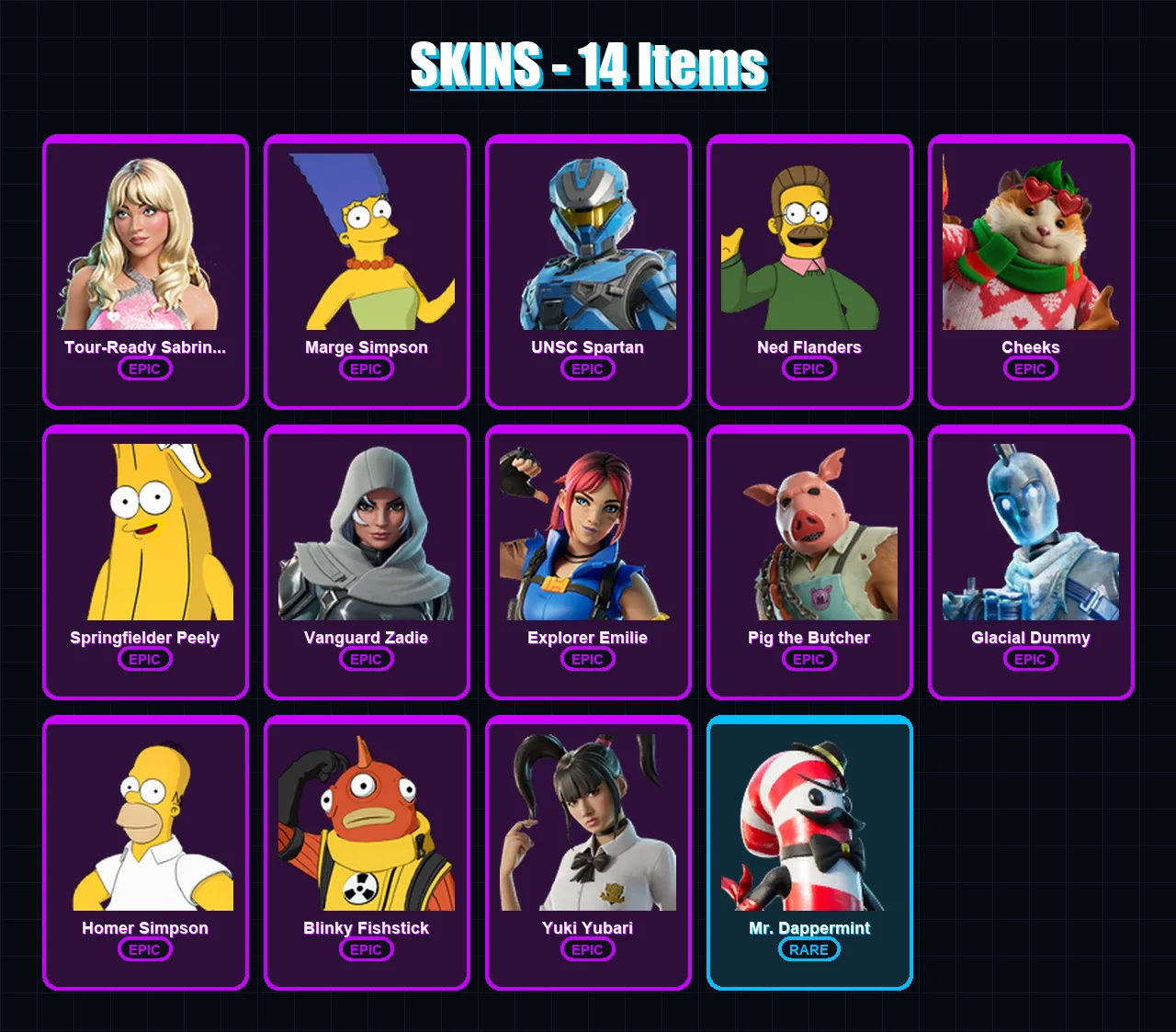 [PS4/PS5/XBOX/PC] | Tour-Ready Sabrina Carpenter | Marge Simpson | UNSC Spartan | 14 skin | Lv679 — Fortnite account