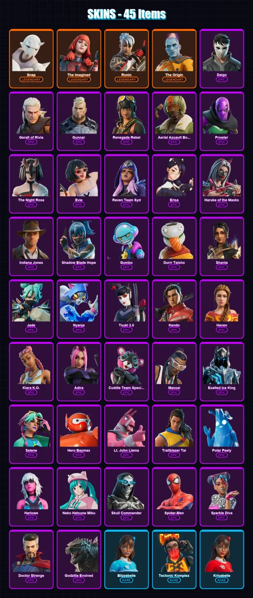 [PC/XBOX/PSN] | Snap | The Imagined | Ronin | The Origin | Daigo | 45 skin | 66 pickaxe | 53 emote | 63 glider | Lv760