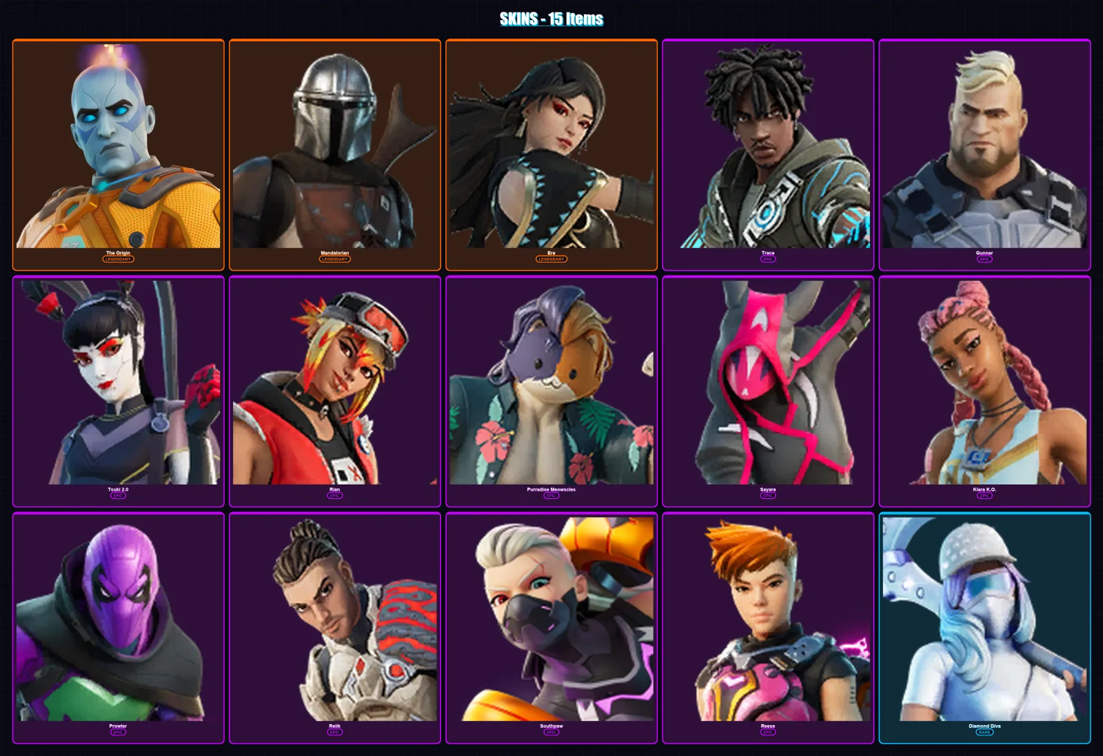 [PC/PSN] | The Origin | Mandalorian | Era | Trace | Gunnar | 15 skin | 22 pickaxe | 17 emote | 26 glider | Lv312