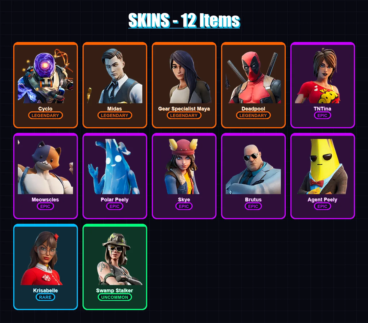 [PC/PSN] | Cyclo | Midas | Gear Specialist Maya | Deadpool | TNTina | 12 skin | 21 pickaxe | 30 emote | 26 glider | Lv411