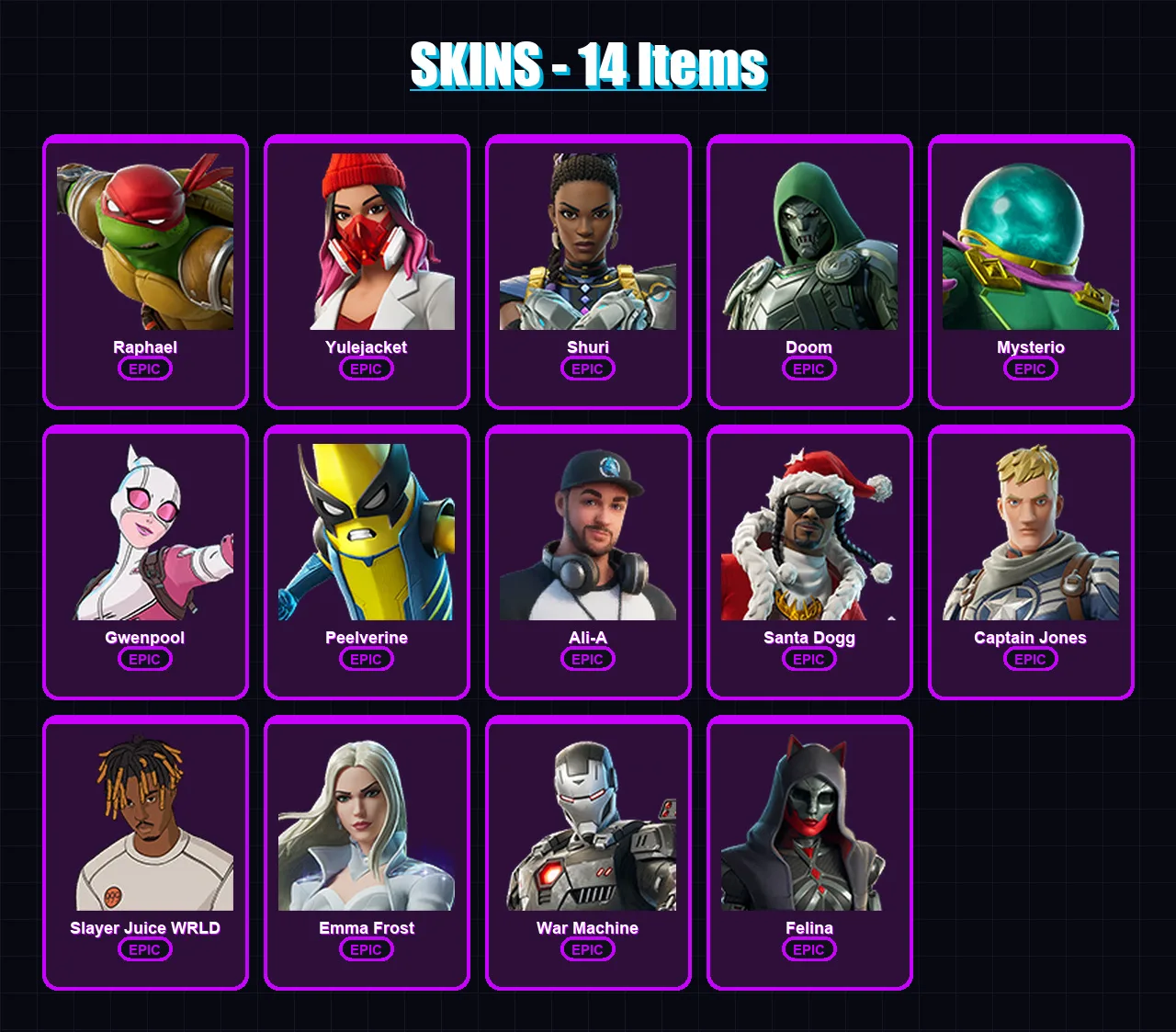 [SWITCH/XBOX/PSN/PC] | Raphael | Yulejacket | Shuri | Doom | Mysterio | 14 skin | 29 pickaxe | 21 emote | 20 glider | Lv463 — Fortnite account