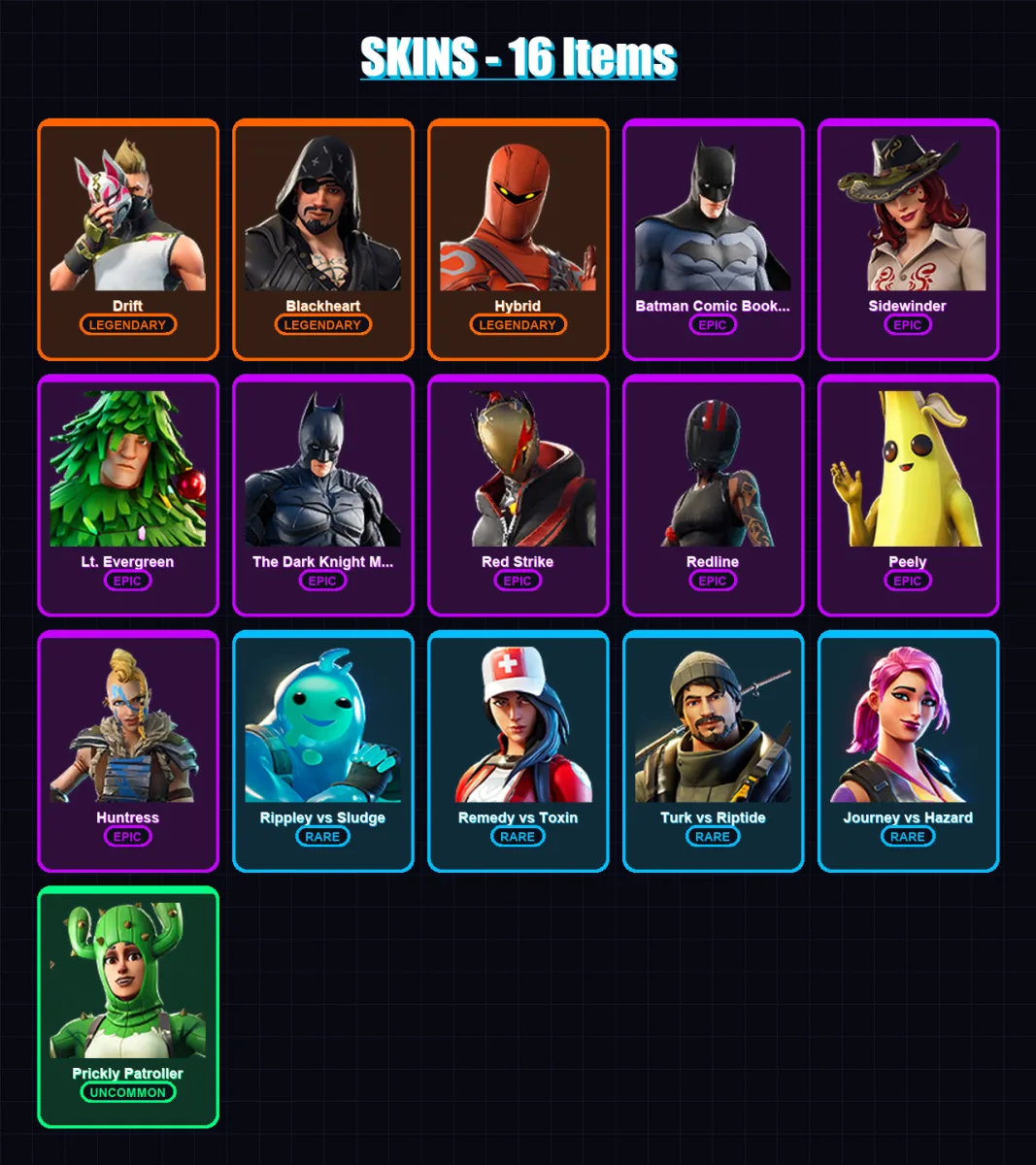 [PS4/PS5/XBOX/PC] | Drift | Blackheart | Hybrid | Batman Comic Book Outfit | Sidewinder | 16 skin | 14 pickaxe | 24 emote | 23 glider | Lv322