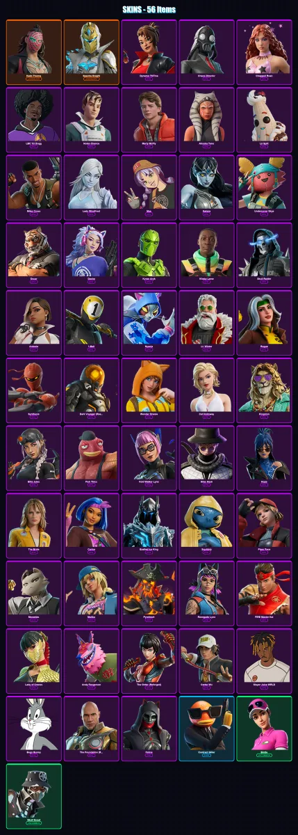 [PC/XBOX/PSN] | Kado Thorne | Spectra Knight | Dynamo TNTina | Chaos Director | Chappell Roan | 56 skin | 81 pickaxe | 60 emote | 52 glider | Lv633