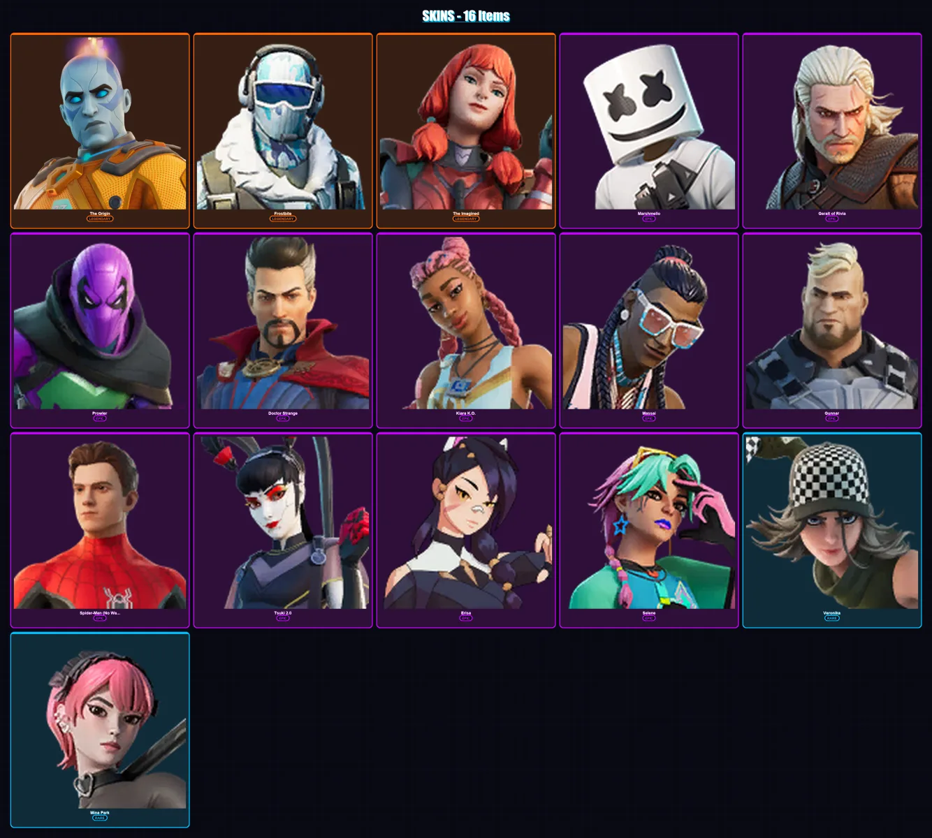 [PC/XBOX/PSN] | The Origin | Frostbite | The Imagined | Marshmello | Geralt of Rivia | 16 skin | 18 pickaxe | 10 emote | 15 glider | Lv168