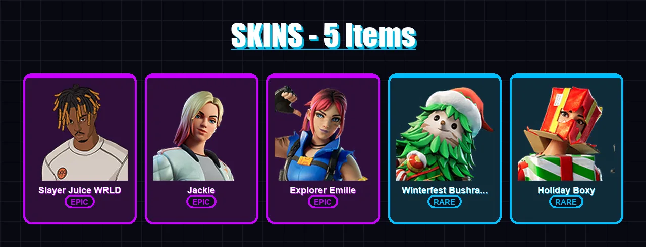 [PC/XBOX/PSN] | Slayer Juice WRLD | Jackie | Explorer Emilie | 5 skin | Lv130