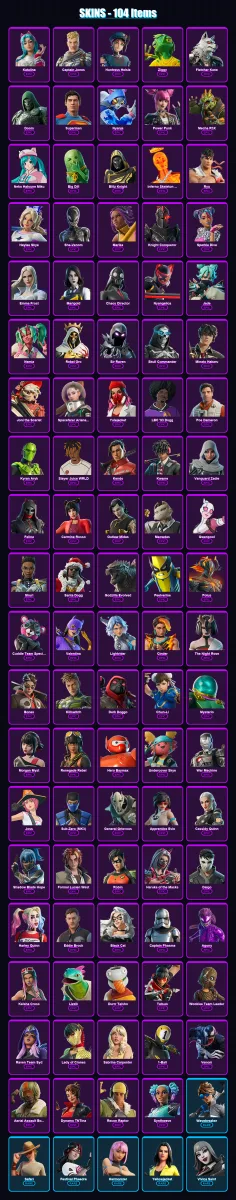 [PC/XBOX/PSN] | Katalina | Captain Jones | Huntress Helsie | Ziggy | Fletcher Kane | 104 skin | 122 pickaxe | 98 emote | 63 glider | Lv1103