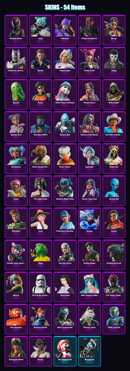 [PC/PSN] | Redline Racer | Jade | Valentina | Knight Conqueror | Bones | 54 skin | 70 pickaxe | 51 emote | 50 glider | Lv709