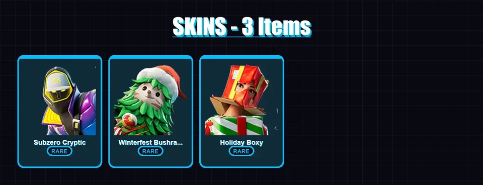 [PS4/PS5/PC] | Subzero Cryptic | Winterfest Bushranger | Holiday Boxy | 3 skin | 6 pickaxe | 1 emote | 6 glider | Lv40 — main preview