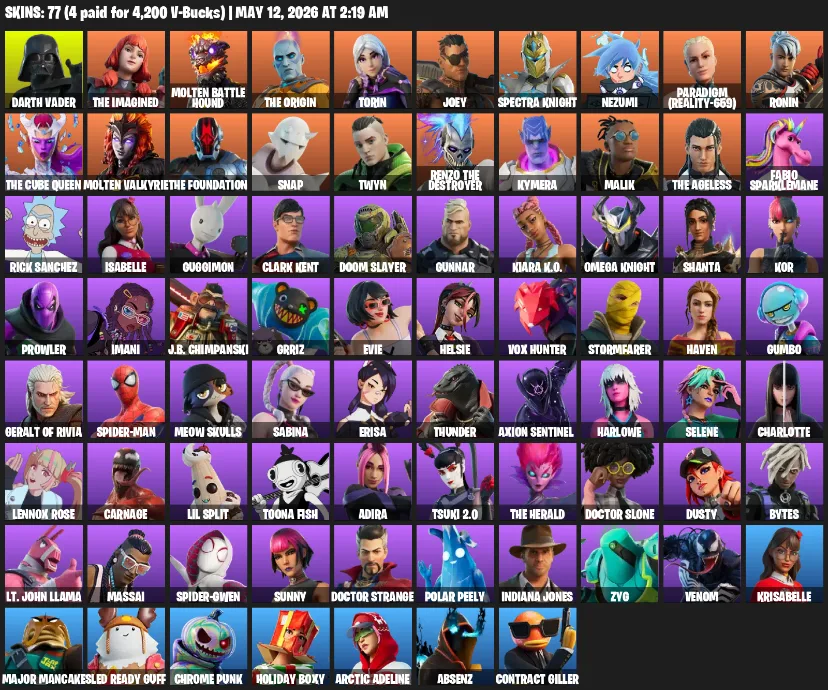 77 Skins | Spider-Man — Fortnite account