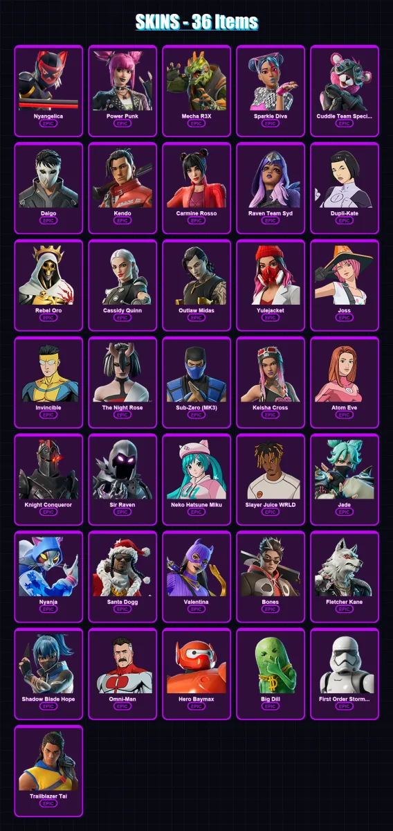 [PC/XBOX/PSN] | Nyangelica | Power Punk | Mecha R3X | Sparkle Diva | Cuddle Team Specialist | 36 skin | 44 pickaxe | 39 emote | 30 glider | Lv347