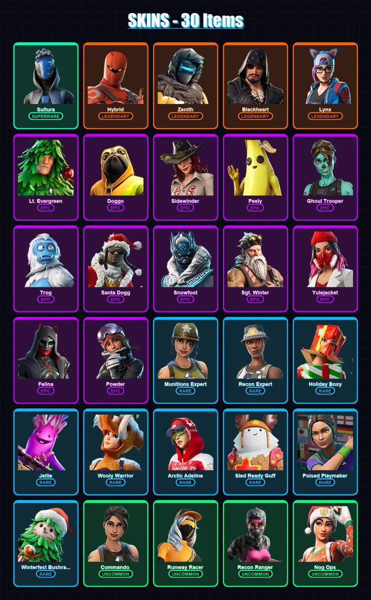 [PS4/PS5/XBOX/PC] | Sultura | Hybrid | Zenith | Blackheart | Lynx | 30 skin | 61 pickaxe | 49 emote | 62 glider | Lv1295