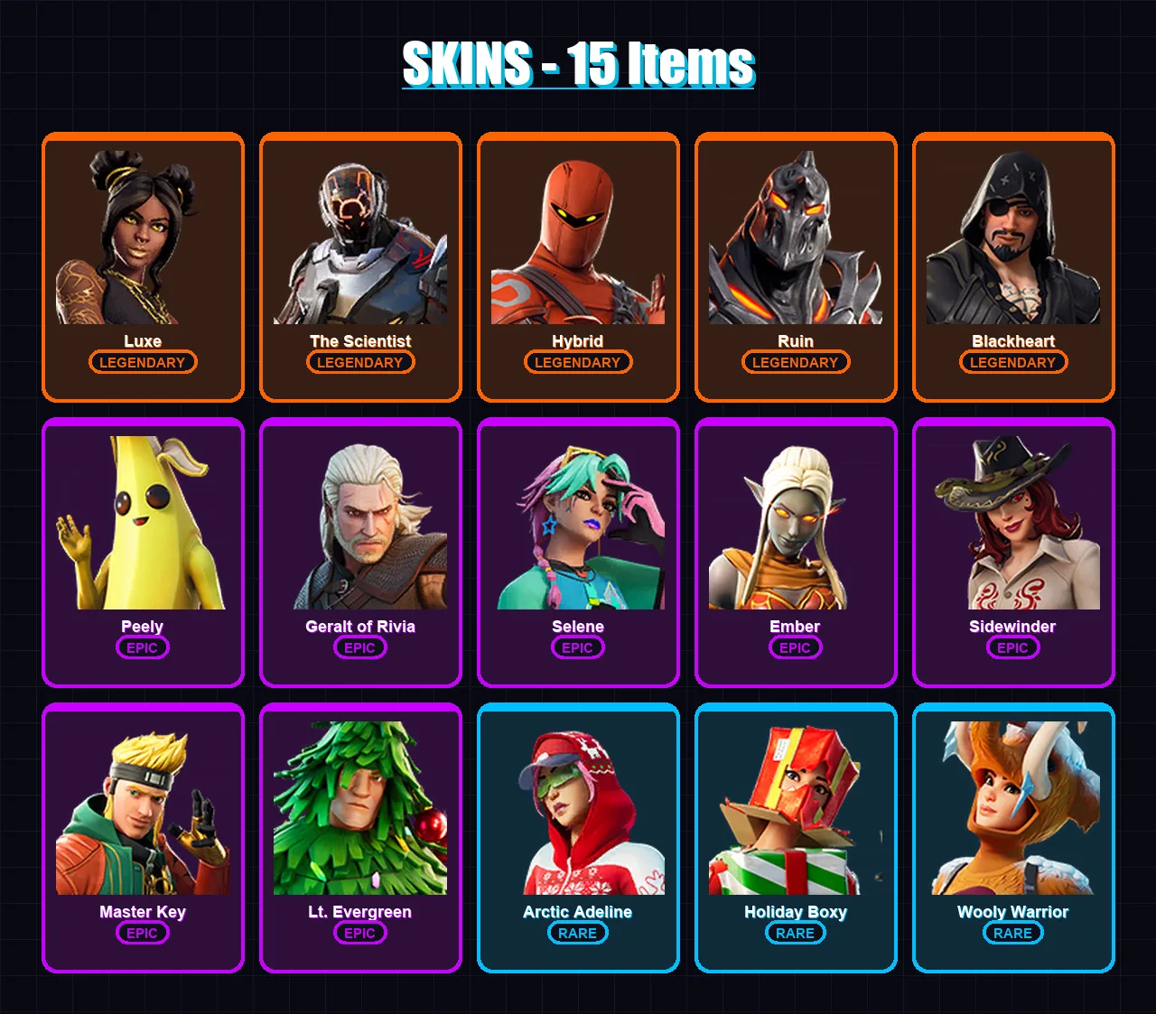 [PC/XBOX/PSN] | Luxe | The Scientist | Hybrid | Ruin | Blackheart | 15 skin | 27 pickaxe | 34 emote | 39 glider | Lv474