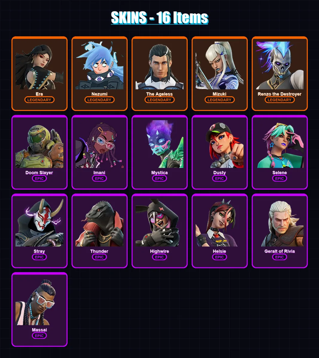 [PC/XBOX/PSN] | Era | Nezumi | The Ageless | Mizuki | Renzo the Destroyer | 16 skin | 23 pickaxe | 16 emote | 23 glider | Lv292
