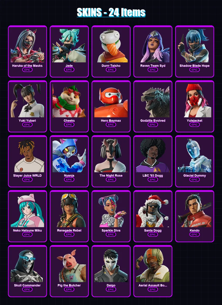 [PC/XBOX/PSN] | Haruka of the Masks | Jade | Durrr Taisho | Raven Team Syd | Shadow Blade Hope | 24 skin | 63 pickaxe | 29 emote | 43 glider | Lv355