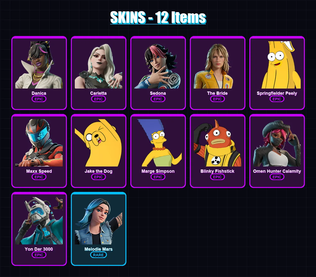 [SWITCH/XBOX/PSN/PC] | Danica | Carletta | Sedona | The Bride | Springfielder Peely | 12 skin | 11 pickaxe | 7 emote | 6 glider | Lv30