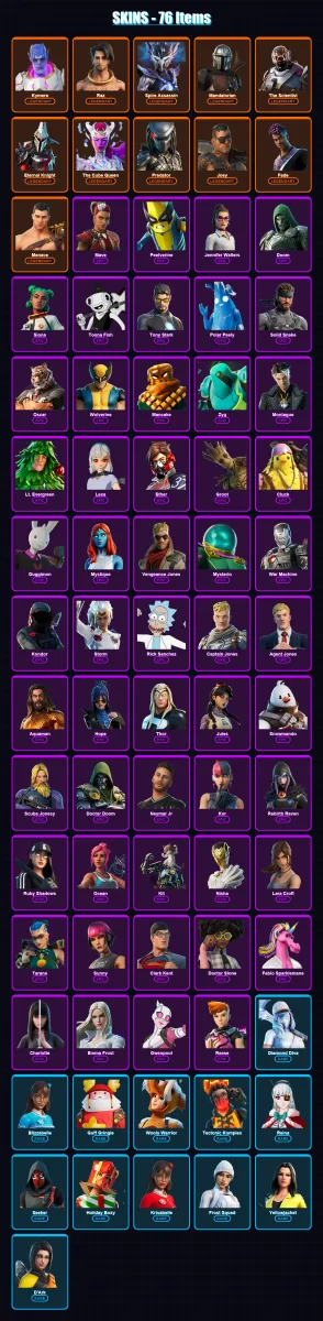 [PC/XBOX/PSN] | Kymera | Raz | Spire Assassin | Mandalorian | The Scientist | 76 skin | 103 pickaxe | 78 emote | 97 glider | Lv1451