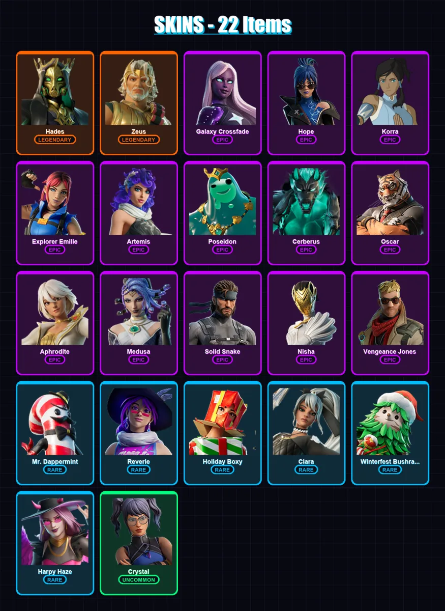 [PC/XBOX/PSN] | Hades | Zeus | Galaxy Crossfade | Hope | Korra | 22 skin | 25 pickaxe | 17 emote | 20 glider | Lv208 — Fortnite account