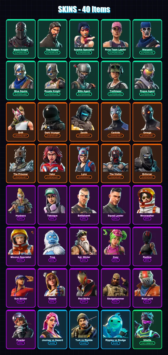 [PC/XBOX/PSN] | Black Knight | The Reaper | Sparkle Specialist | Rose Team Leader | Warpaint | 40 skin | 24 pickaxe | 72 emote | 33 glider | Lv513