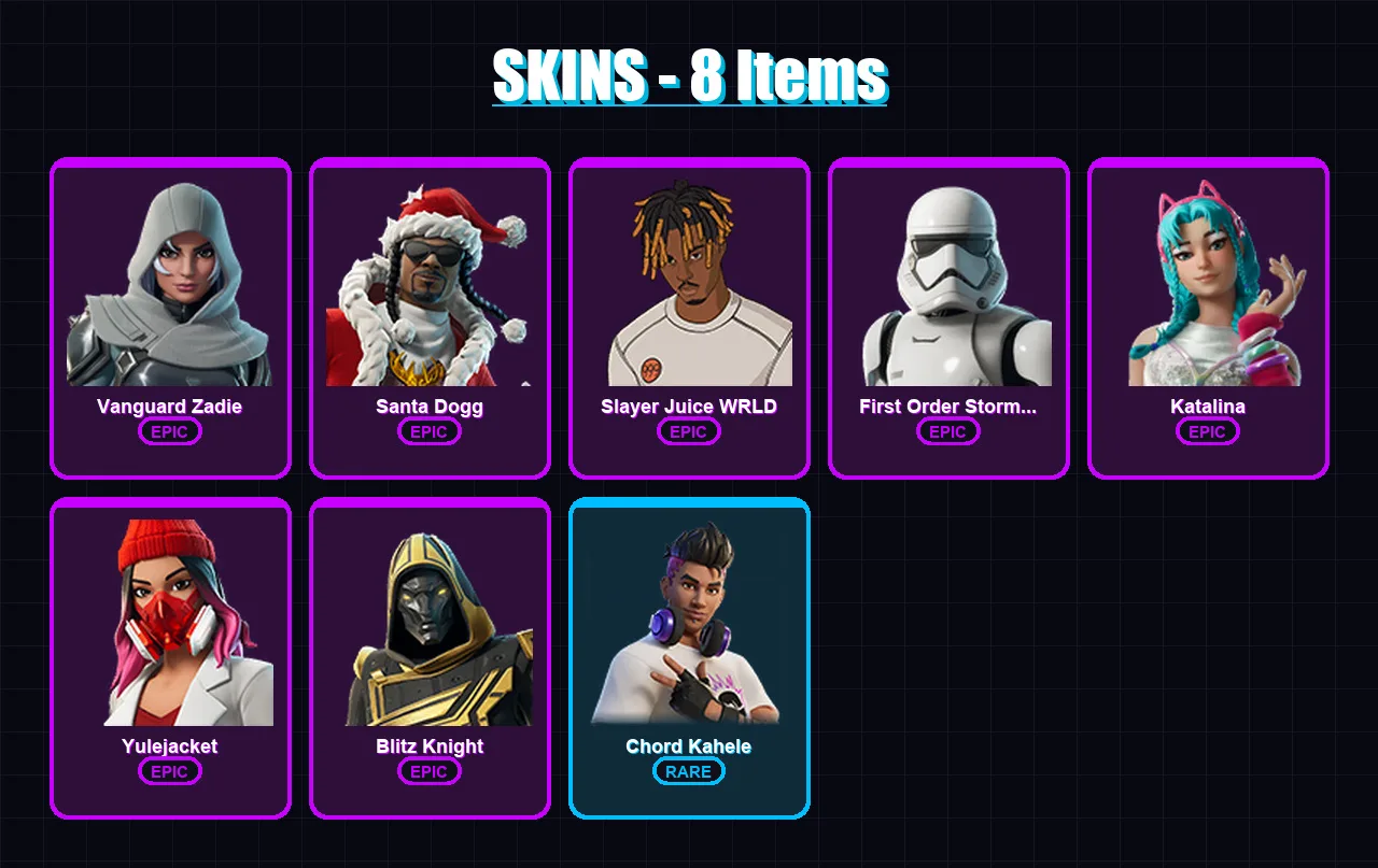 [PC/XBOX/PSN] | Vanguard Zadie | Santa Dogg | Slayer Juice WRLD | 8 skin | Lv398