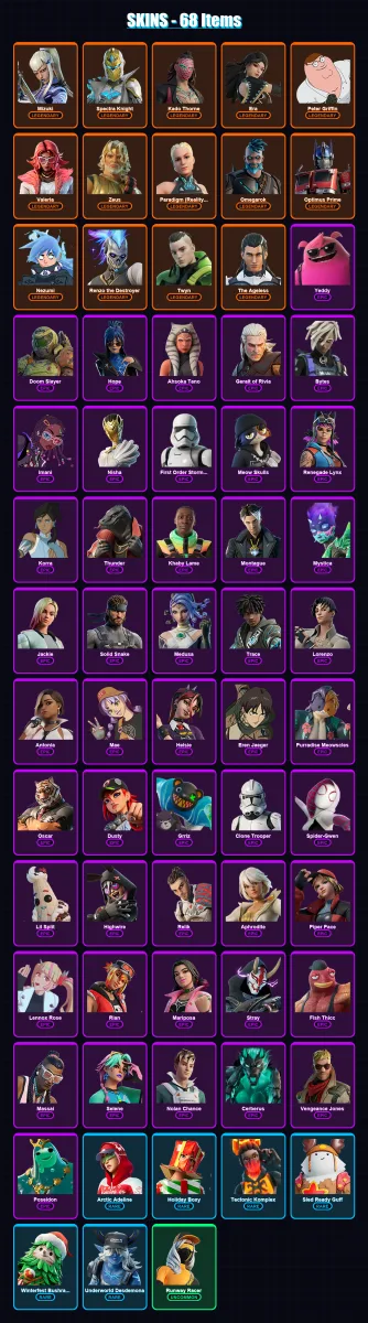 [PC/XBOX/PSN] | Mizuki | Spectra Knight | Kado Thorne | Era | Peter Griffin | 68 skin | 78 pickaxe | 72 emote | 77 glider | Lv1135