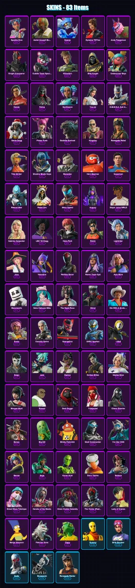 [PC/XBOX] | Sparkle Diva | Aerial Assault Bomber | Nyanja | Dynamo TNTina | Andy Fangerson | 83 skin | 120 pickaxe | 80 emote | 66 glider | Lv974