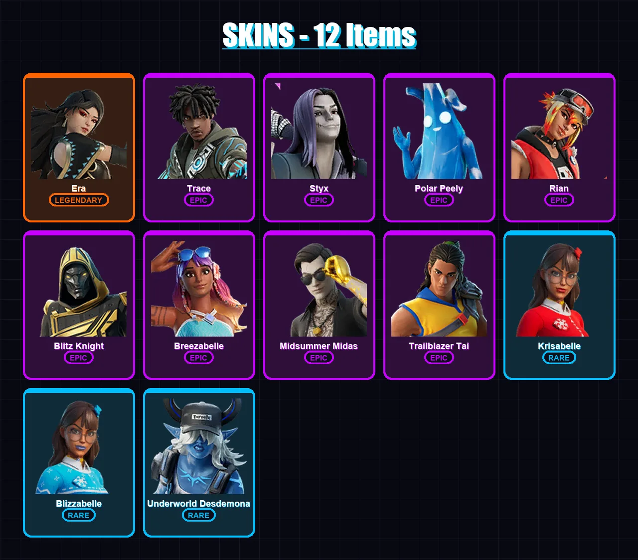 [PC/XBOX/PSN] | Era | Trace | Styx | Polar Peely | Rian | 12 skin | 23 pickaxe | 15 emote | 20 glider | Lv332