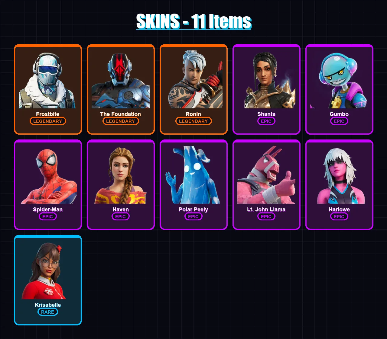 [PC/PSN] | Frostbite | The Foundation | Ronin | Shanta | Gumbo | 11 skin | 18 pickaxe | 14 emote | 17 glider | Lv250