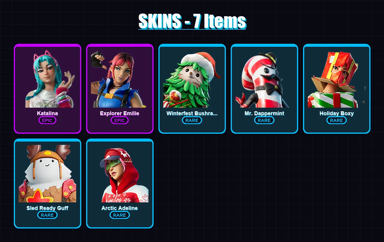 [SWITCH/XBOX/PSN/PC] | Katalina | Explorer Emilie | Winterfest Bushranger | 7 skin | Lv134
