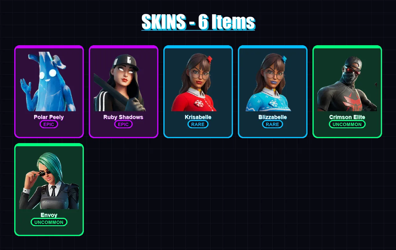 [PC/XBOX/PSN] | Polar Peely | Ruby Shadows | Krisabelle | Blizzabelle | Crimson Elite | 6 skin | 16 pickaxe | 17 emote | 17 glider | Lv424