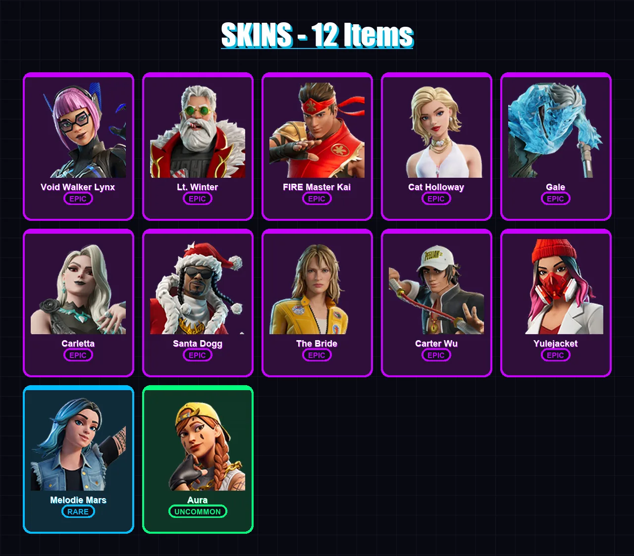 [PC/PSN] | Void Walker Lynx | Lt. Winter | FIRE Master Kai | Cat Holloway | Gale | 12 skin | 42 pickaxe | 18 emote | 26 glider | Lv233